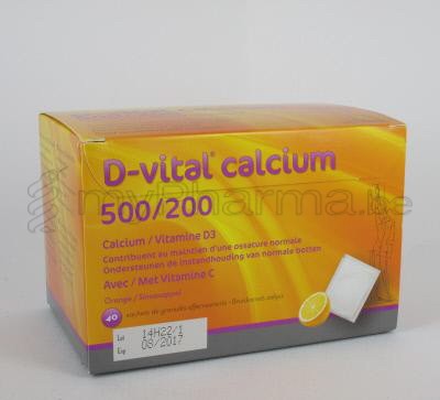 D-VITAL CALCIUM 500/200 40 SACHETS ORANGE (complément alimentaire)